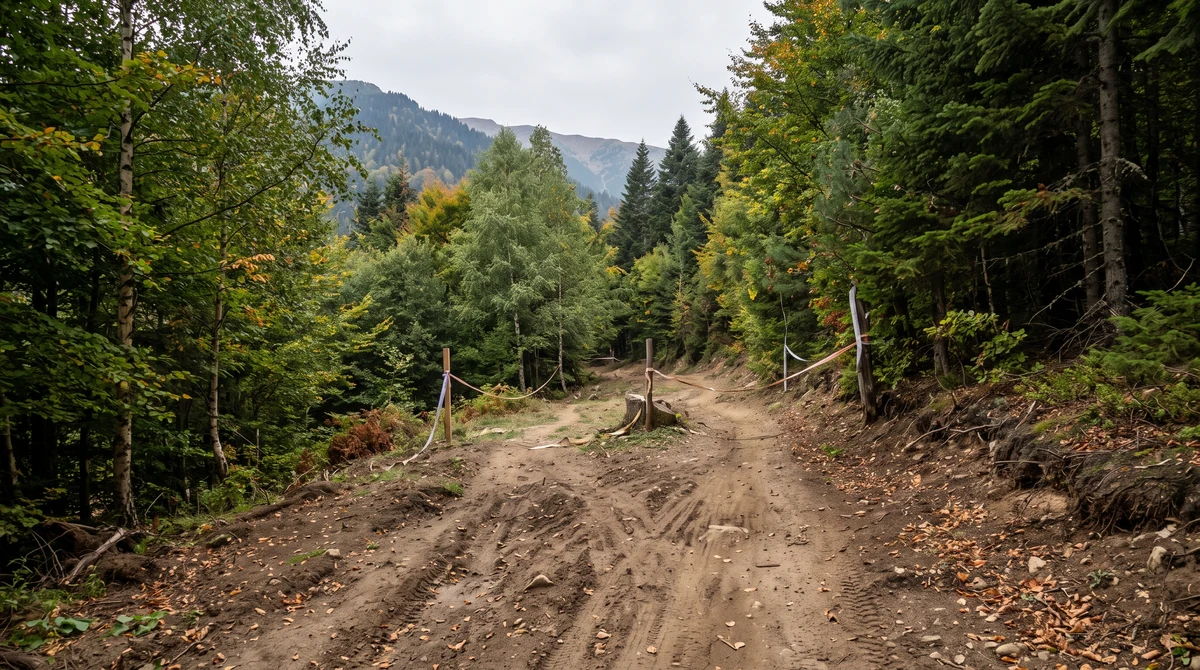 Празно планинско байк трасе в Боровец в края на летния сезон